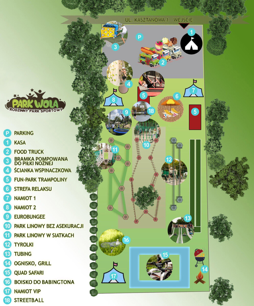 Mapa atrakcji Parku Wola Kasztaowa w Krakowie